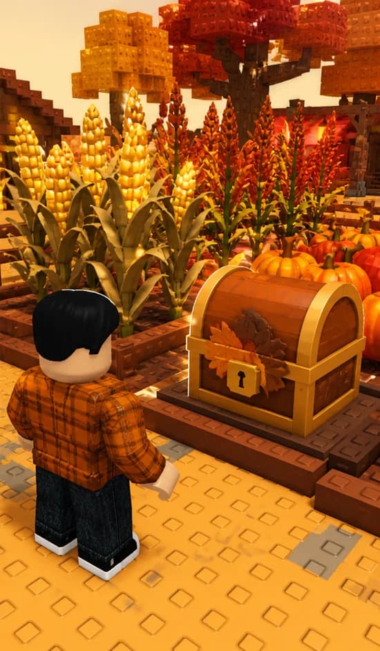 Mature autumn garden with a Cornucopia-style reward chest