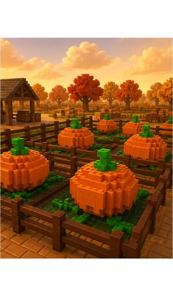 Several medium Giant Pumpkins growing in separate fenced plots